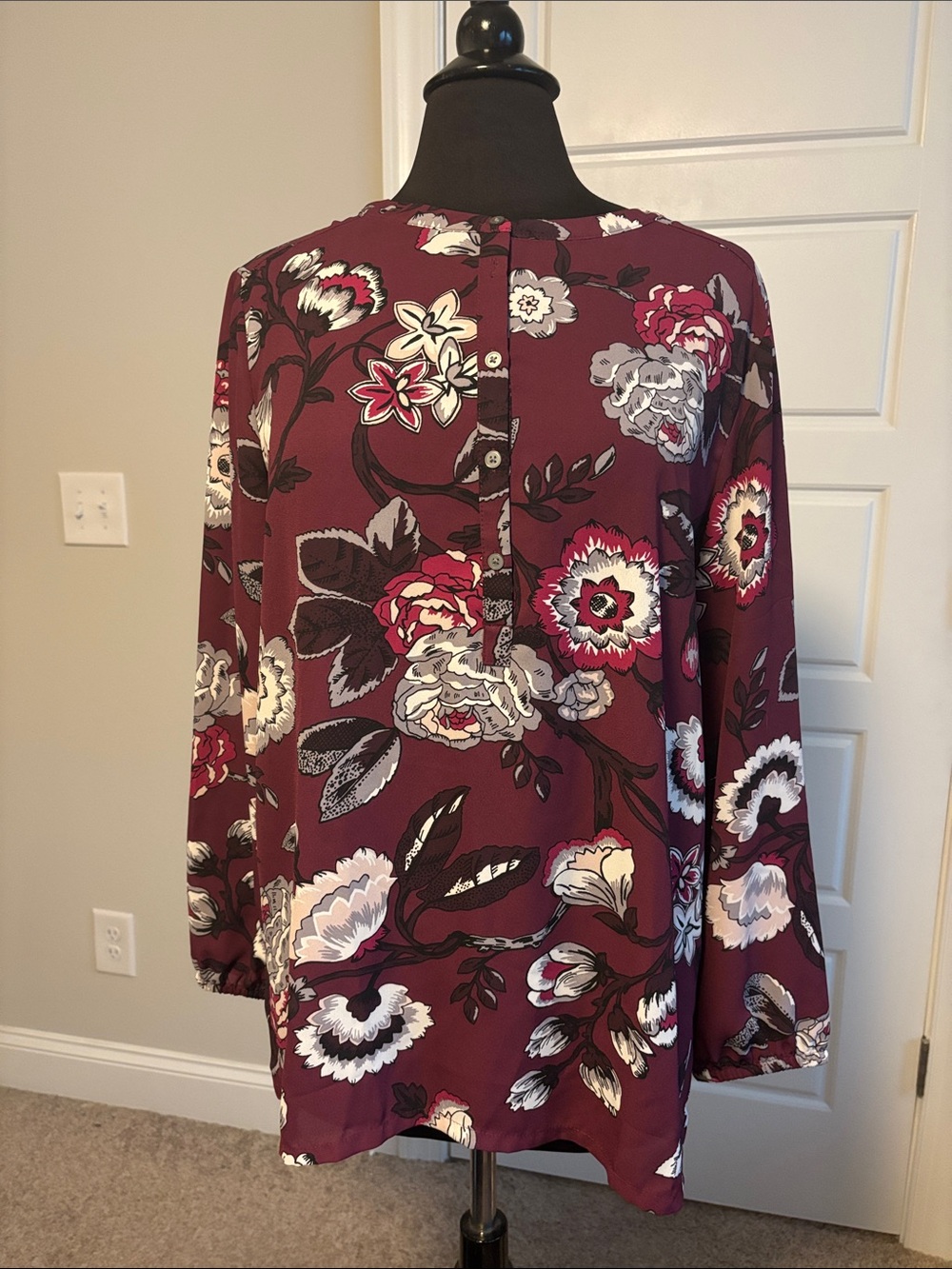 LOFT Burgundy Floral Blouse